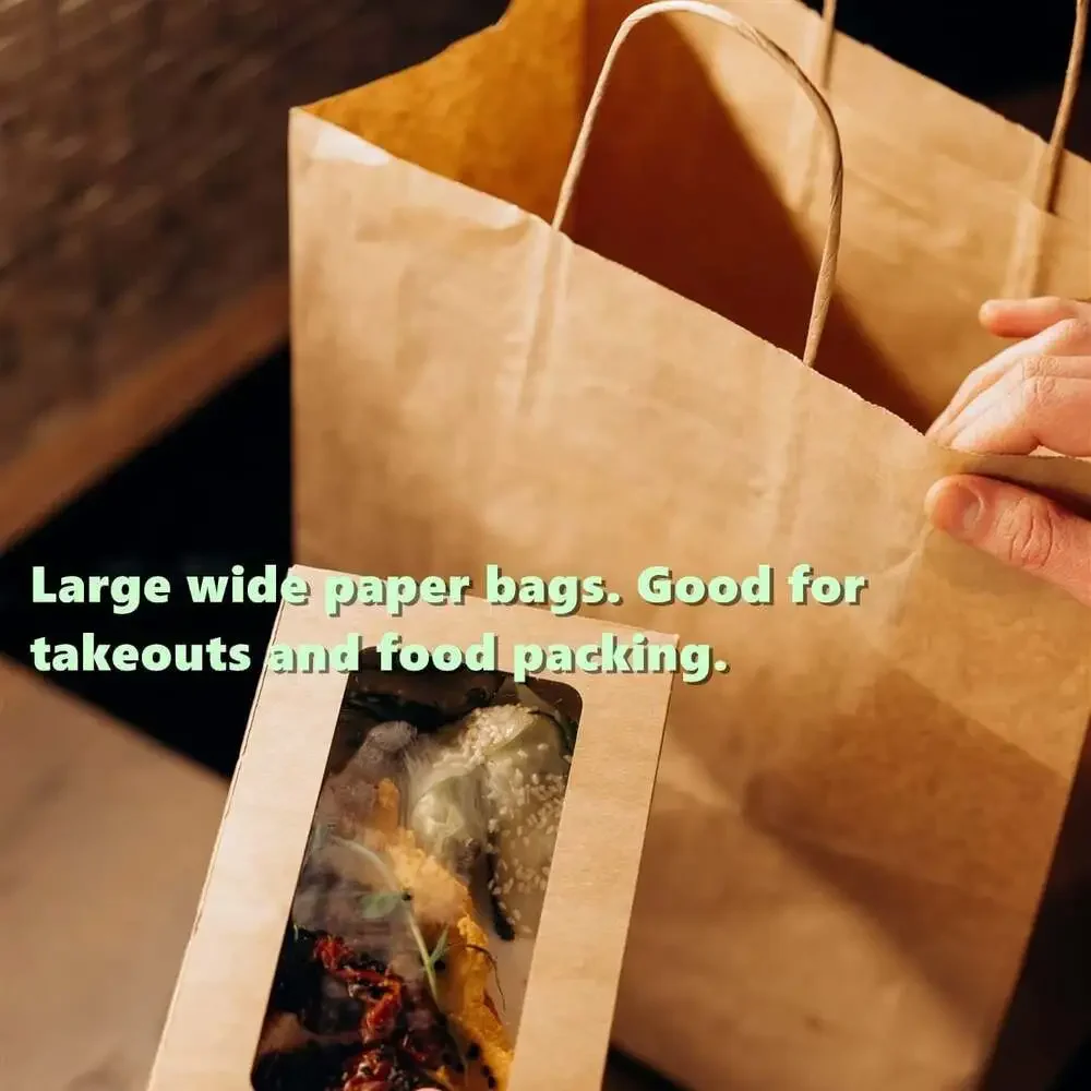 BagDream Large Kraft Paper Grocery Bags w/ Handles, 50-Pack